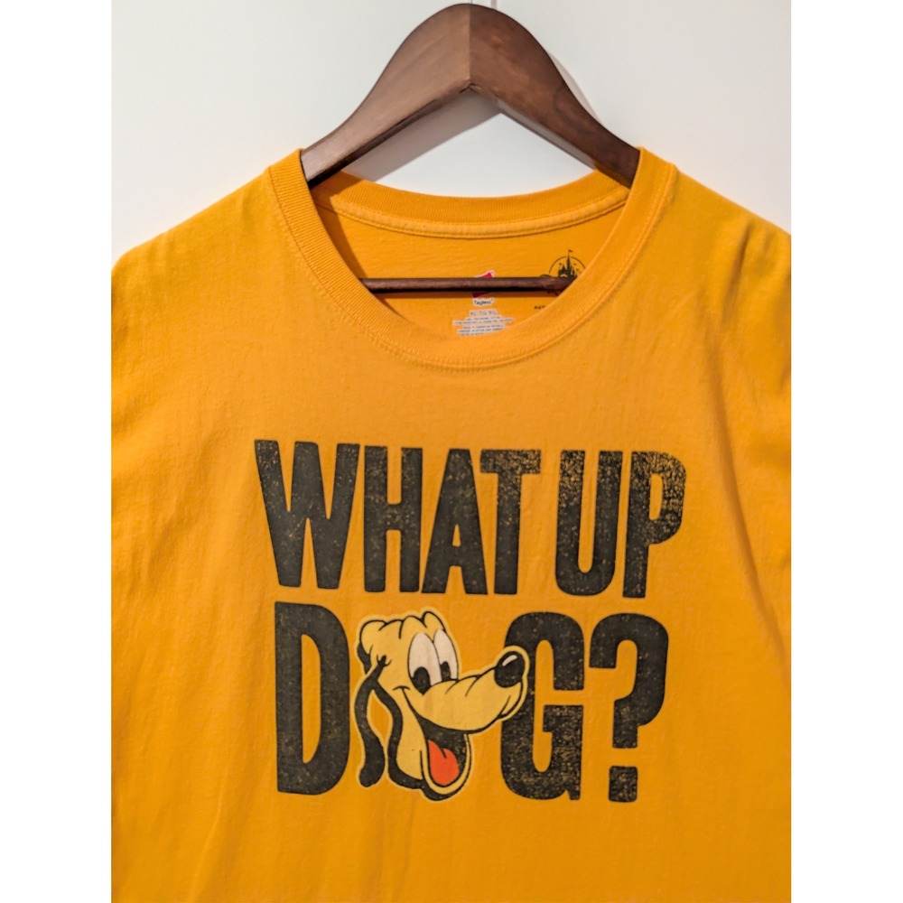 Disney Pluto T-Shirt Mens XL Yellow Excellent What Up Dog Graphic Tee Hanes